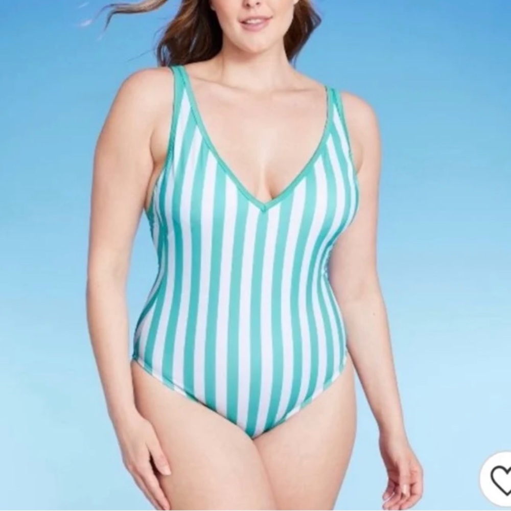 Turquoise striped one piece bathing suit - Kona SOL
